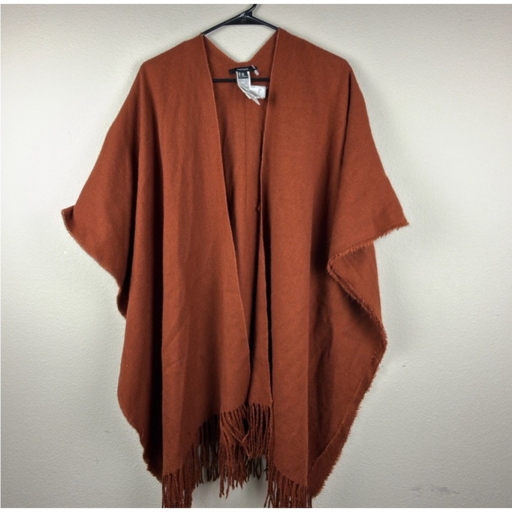 FOREVER 21 Rust Orange Fringed‎ Poncho Cape One Size